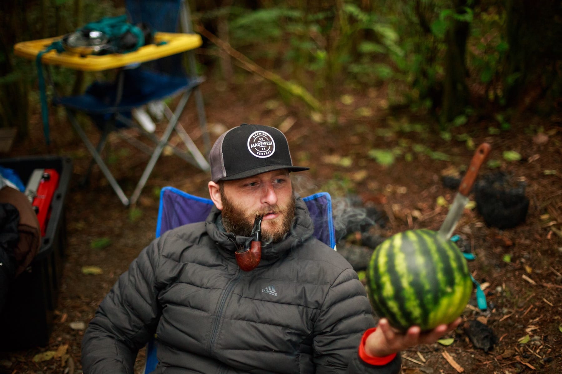 Camp life with a watermelon